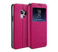 doupi Deluxe Finestra FlipCase per Samsung Galaxy S9, Protezione Custodia Ultra Slim Magnete Flip Cover Protettiva Book Style Etui Stare in Piedi, Rosa Rosso