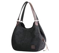 DOURR Borsa a tracolla da donna multitasche in tela di cotone alla moda, Nero - Taglia L, Medium