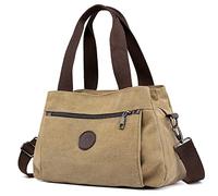 DOURR Borsa a tracolla in tela da donna, con scomparti multipli, Cachi, Medium