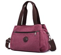 DOURR Borsa a tracolla in tela da donna, con scomparti multipli, Caffè viola., Medium