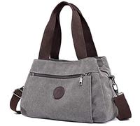 DOURR Borsa a tracolla in tela da donna, con scomparti multipli, Grigio, Small