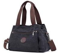 DOURR Borsa a tracolla in tela da donna, con scomparti multipli, nero, Medium