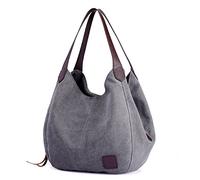 DOURR Borsa a tracolla multitasche da donna in cotone di moda borsa tote, Grigio - Taglia M, Medium
