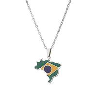 Dous Collana con Ciondolo Mappa Muta Brasile,Collana con Ciondolo Mappa e Bandiera del Brasile - Brasil Uomini Mappe Bandiere Collane con Pendente, Donne/Uomini Mappa del Paese Collana Gioielli