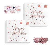 DOUSELLA 40 Pezzi Tovaglioli Buon Compleanno Tovaglioli di Carta Compleanno Oro Rosa Tovaglioli HAPPY BIRTHDAY Tovagliolo Compleanno Ragazza con Coriandoli da Tavolo per Cena, Bianco