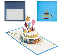 DOUSELLA Biglietto Auguri Compleanno 3D Torta Pop-up con Origami Surprise Cartolina Pop-up di Compleanno con Biglietto Piccolo e Busta per Familiari, Amici e Bambini