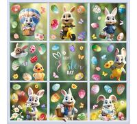 DOUUCO 9 fogli, 75 pezzi, adesivi per finestra, Pasqua, autoadesivi, riutilizzabili, decorazione pasquale con conigli, uova di Pasqua, pulcini, in PVC, decorazione pasquale per cameretta dei bambini