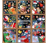DOUUCO 9 Fogli Adesivi Natalizi per Finestre, 130 Pezzi Adesivi Riutilizzabili in PVC per Finestre, Decorazioni Natalizie Fai Da Te per Interni, Fiocchi di Neve, Babbo Natale, Renne, Campanelle
