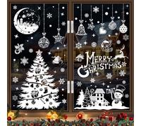 DOUUCO 9 Fogli Adesivi Natalizi per Finestre, 202 Pezzi Adesivi Riutilizzabili in PVC per Finestre, Decorazioni Natalizie Fai Da Te per Interni, Fiocchi di Neve, Babbo Natale, Renne, Campanelle