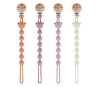 DOUUCO Set di 4 fascette in silicone per ciuccio, clip per ciuccio, in silicone, senza BPA, catena per allattamento multifunzionale per ragazzi e ragazze (arancione + viola + grigio + rosa)