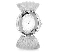 DouWen MO Orologio da donna alla moda, elegante orologio da polso al quarzo con ampia cintura in rete, design con catena e bracciale in lega brillante per donna, cronometraggio preciso e (Argento)