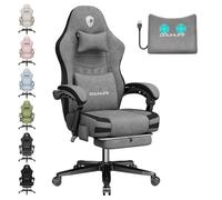 Douxlife Sedia Gaming in tessuto con Cuscino Lombare Massaggiante, Ergonomica Sedia da Ufficio con Cuscino Primaverile, Poggiapiedi, Portata 158kg, Grigio Chiaro