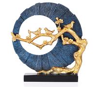 DOVDOV Statua decorativa a forma di uccellino, oro e blu, decorazione per la casa, per libreria, scaffale da ufficio, su mensola, tavolino da caffè, mobile TV, entrate e ingressi