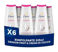 Dove Docciaschiuma Dragon Fruit & Coconut, Bagnodoccia Idratante, Formula Delicata al 94% Biodegradabile, con Agenti Idratanti Vegetali, Senza Solfati SLES, Bagnodoccia Uomo e Donna, 6 Pezzi da 225 ml