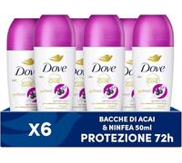 Dove, Deodorante Roll On Advanced Care Açai, Antitraspirante, Formula Delicata Con Tripla Azione Idratante, Protezione Fino a 48 Ore, Unisex, 6 Pezzi da 50 ml