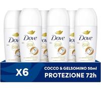 Dove, Deodorante Roll On Advanced Care Cocco, Deodorante Antitraspirante, Formula Delicata Con Tripla Azione Idratante, Protezione Fino a 48 Ore, Deodorante Uomo e Donna, 6 Pezzi da 50 ml