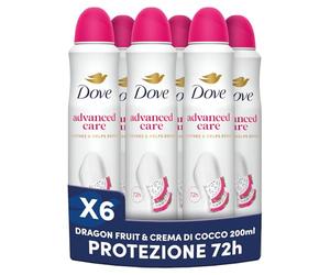 Dove Deodorante Roll On Advanced Care Dragon Fruit & Coconut Cream, Deodorante Antitraspirante 72 Ore Protezione Sudore e Odori, con Formula Idratante e Delicata sulla Pelle, 6 Pezzi da 50 ml