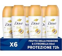 Dove, Deodorante Roll On Advanced Care Passion Fruit, Deodorante Antitraspirante, Formula Delicata Con Tripla Azione Idratante, Protezione Fino a 48 Ore, Deodorante Uomo e Donna, 6 Pezzi da 50 ml