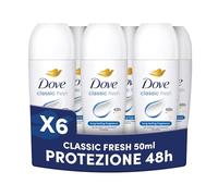 Dove Deodorante Roll On, Classic Care, Deodorante Antitraspirante Roll On, Protezione Fino a 48 Ore, con 1/4 di Crema Idratante, Formula Delicata, Deodorante Uomo e Donna, 6 Pezzi da 50 ml