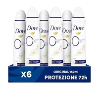 Dove Deodorante Spray 0% Original, Senza Alcol e Sali di Alluminio, con Formula Idratante e Delicata, Pelle Asciutta Fino a 48 Ore, Deodorante Uomo e Donna, 6 Pezzi da 150ml