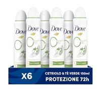 Dove Deodorante Spray Advanced Care 0% Go Fresh Cetriolo, Senza Alcol e Sali di Alluminio, Formula Idratante e Delicata, Pelle Asciutta Fino a 48 Ore, Deodorante Uomo e Donna, 6 Pezzi da 150ml