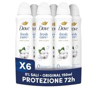 Dove Deodorante Spray Advanced Care 0% Sali Original Fresh, Deodorante 72 Ore Protezione Sudore e Odori, con Zinco Antibatterico, 0 Sali di Alluminio, 6 Pezzi da 150ml