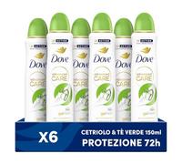 Dove Deodorante Spray Advanced Care Go Fresh Cetriolo e Té Verde, con Formula Idratante e Delicata sulla Pelle, Senza Alcol, Pelle Asciutta Fino a 72 Ore, Deodorante Uomo e Donna, 6 Pezzi da 150ml