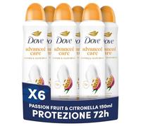 Dove Deodorante Spray Advanced Care Go Fresh Passion Fruit, con Formula Idratante e Delicata sulla Pelle, Senza Alcol, Pelle Asciutta Fino a 72 Ore, Deodorante Uomo e Donna, 6 Pezzi da 150ml