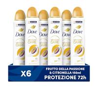 Dove Deodorante Spray Advanced Care Go Fresh Passion Fruit, con Formula Idratante e Delicata sulla Pelle, Senza Alcol, Pelle Asciutta Fino a 72 Ore, Deodorante Uomo e Donna, 6 Pezzi da 150ml