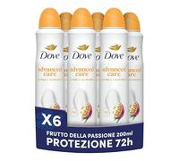 Dove Deodorante Spray Advanced Care Go Fresh Passion Fruit, con Formula Idratante e Delicata sulla Pelle, Senza Alcol, Pelle Asciutta Fino a 72 Ore, Deodorante Uomo e Donna, 6 Pezzi da 200ml