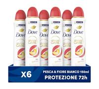 Dove Deodorante Spray Advanced Care Go Fresh Pesca, con Formula Idratante e Delicata sulla Pelle, Senza Alcol, Pelle Asciutta Fino a 72 Ore, Deodorante Uomo e Donna, 6 Pezzi da 150ml