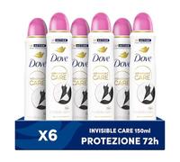 Dove Deodorante Spray Advanced Care Invisible Care, con Formula Idratante e Delicata sulla Pelle, Formula Anti-macchia, Pelle Asciutta Fino a 72 Ore, Deodorante Uomo e Donna, 6 Pezzi da 150ml
