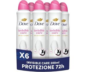 Dove Deodorante Spray Advanced Care Invisible Care, con Formula Idratante e Delicata sulla Pelle, Formula Anti-macchia, Pelle Asciutta Fino a 72 Ore, Deodorante Uomo e Donna, 6 Pezzi da 200ml