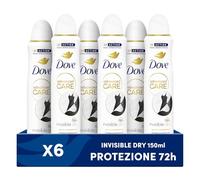 Dove Deodorante Spray Advanced Care Invisible Dry, con Formula Idratante e Delicata sulla Pelle, Formula Anti-macchia, Pelle Asciutta Fino a 72 Ore, Deodorante Uomo e Donna, 6 Pezzi da 150ml