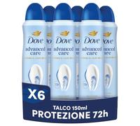 Dove Deodorante Spray Advanced Care Talco, con Formula Idratante e Delicata sulla Pelle, Senza Alcol, Pelle Asciutta Fino a 72 Ore, Deodorante Uomo e Donna, 6 Pezzi da 150ml