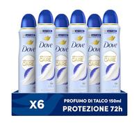 Dove Deodorante Spray Advanced Care Talco, con Formula Idratante e Delicata sulla Pelle, Senza Alcol, Pelle Asciutta Fino a 72 Ore, Deodorante Uomo e Donna, 6 Pezzi da 150ml