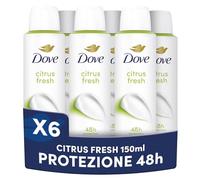 Dove Deodorante Spray Classic Citrus Fresh, Deodorante Antitraspirante 48 Ore Protezione Sudore e Odori, con 1/4 Crema Idratante, Senza Alcol Etilico, Fragranza Agrumata, 6 Pezzi da 150 ml