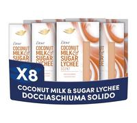 Dove Docciaschiuma Solido Latte di Cocco & Sugar Lychee, Profumo di Cocco e Dolce Litchi, Senza Solfati, Bagnodoccia con Latte Vegetale, Vegan, 8x141gr