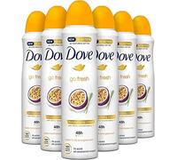 Dove, Go Fresh Deodorante Spray Passion Fruit, con 1/4 Crema Idratante, Antitraspirante, Senza Alcool, Pelle Asciutta Fino a 48 Ore, Fragranza Fresca, Deodorante Uomo e Donna, 6 Pezzi da 150 ml