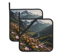 Dove i fiori di montagna fioriscono presine quadrate con motivi stampati, perfette per cucinare, cuocere al forno, campeggio e molto altro ancora