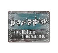 Dove la vita inizia e l'amore non finisce mai a mano Retro Targa in metallo Poster in metallo Targa vintage Bar per la casa Decorazioni per esterni da cucina Pittura in ferro Cafe Club Man Cave Targa