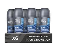 Dove Men+Care Deodorante Roll On Advanced Care Clean Comfort, Deodorante Uomo Antitraspirante Senza Alcol, con 1/4 di Crema Idratante, Protezione Fino a 72 Ore, 6 Pezzi da 50 ml