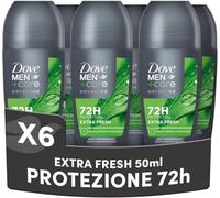 Dove Men+Care Deodorante Roll On Advanced Care Extra Fresh, Uomo, 6x50ml | Antitraspirante, Protezione Fino a 72 Ore, Fragranza Agrumata, Anti Bacterial Odour Control, 0% Alcol