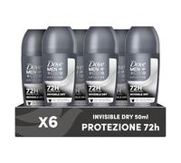 DOVE MEN + CARE Deodorante Roll On Advanced Care Invisible Dry, Antitraspirante Senza Alcol, Formula Anti Macchia, con 1/4 di Crema Idratante, Protezione Fino a 72 Ore, 6 Pezzi da 50 ml