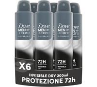 Dove Men+Care Deodorante Spray Advanced Care Invisible Dry, Antitraspitrante Uomo, Protezione Fino a 72 Ore con 1/4 Crema Idratante, Formula Anti-Alone e Anti-Macchia, 6x200ml