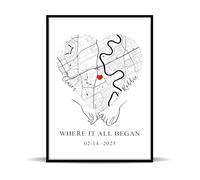 Dove Tutto Ha Inizio - Stampa Mappa dell'Amore a Cuore Regalo Personalizzata per Coppie, Poster da Parete Personalizzato per Proposta di Fidanzamento e Matrimonio