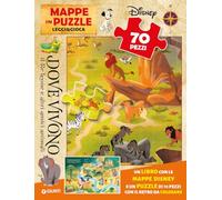 Dove vivono il Re Leone e altri amici animali. Mappe in puzzle. Scatola con puzzle da 70 pezzi e libro con mappe splendidamente illustrate