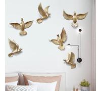 Dove Wall Art Decor Set - 6 Pieces 3D Resin Peace Pigeon Wall Sculptures for Indoor/Outdoor, Creativity Wall Hanging Birds Collection(Gold)