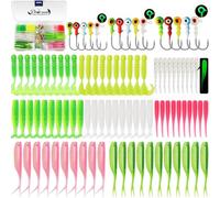 Dovesun 110 esche Crappie con kit di ami a testa giga, in plastica morbida, 80 pezzi, 0,8, 1,75, 3 g, 30 pezzi, kit esche che si illuminano al buio