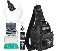 Dovesun Zaino da Pesca Piccolo, Sling Pack per Pesca a Mosca Zaino Impermeabile con Scatole Porta Attrezzi | Borsa a Spalla con Portacanna per Uomo - Nero